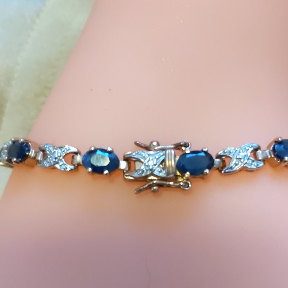 Sapphire & Diamond Ships/ GLD.PLT Sterling Silver FINAL PRICE - Picture 3 of 4